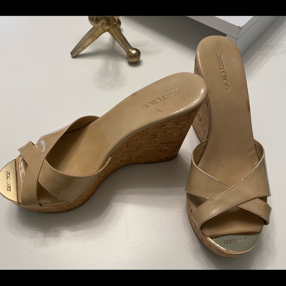 Jimmy Choo Pandora Patent Wedge-Nude 40